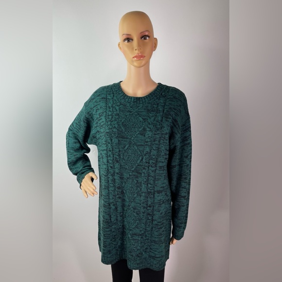 Green and Grey Marle Cable Knit Crewneck Sweater Dress - Picture 9 of 11